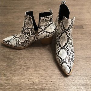 New black and white faux snakeskin ankle boots